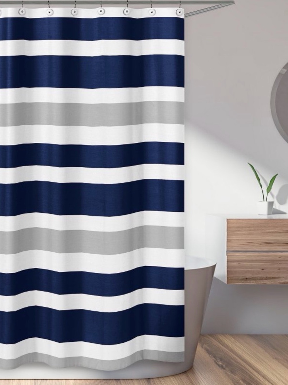 Striped Navy, White & Gray Shower Curtain - Home Bath